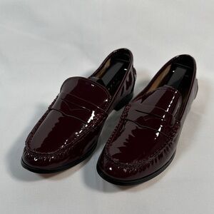 Banana Republic Burgundy Patent Leather Penny Loafers Size 6.5 Classic Preppy